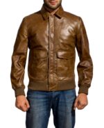 Distressed Brown Ansel Elgort Leather Jacket