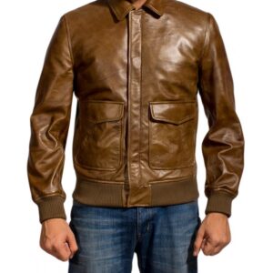 Distressed Brown Ansel Elgort Leather Jacket