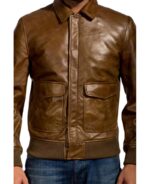 Distressed Brown Ansel Elgort Leather Jacket