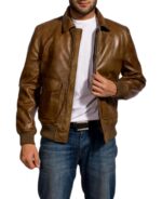 Distressed Brown Ansel Elgort Leather Jacket