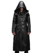 Huntsman Black Hooded Leather Trench Coat