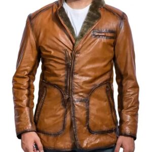 Men's Brown Winter Fur Leather Jacket