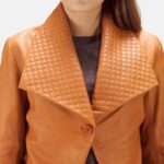 Lee women’s leather blazer in tan brown
