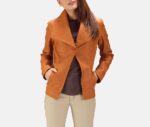 Lee Sheepskin Tan Brown Leather Blazer For Women