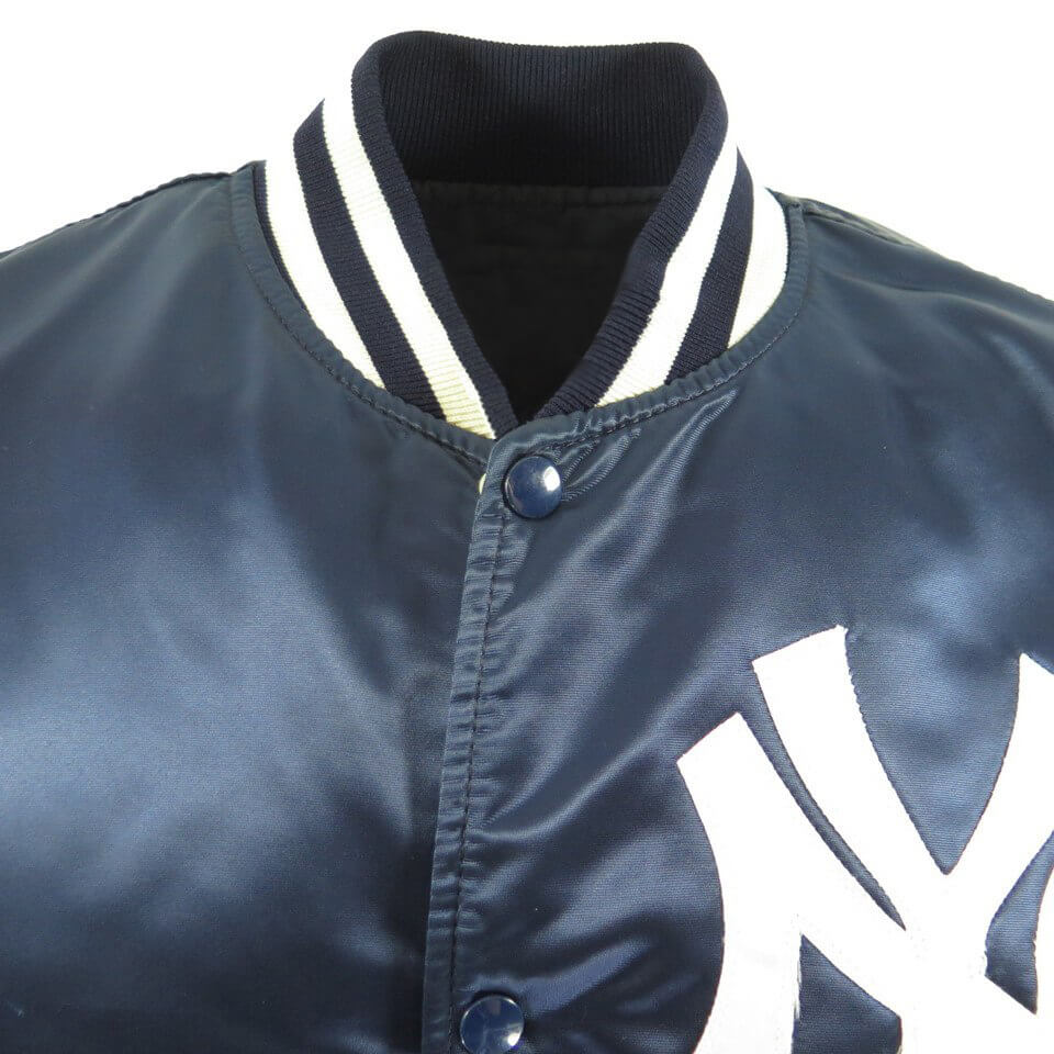 VTG 80s STARTER MLB New York Yankees Nylon Satin Bomber Jacket Navy Blue XL