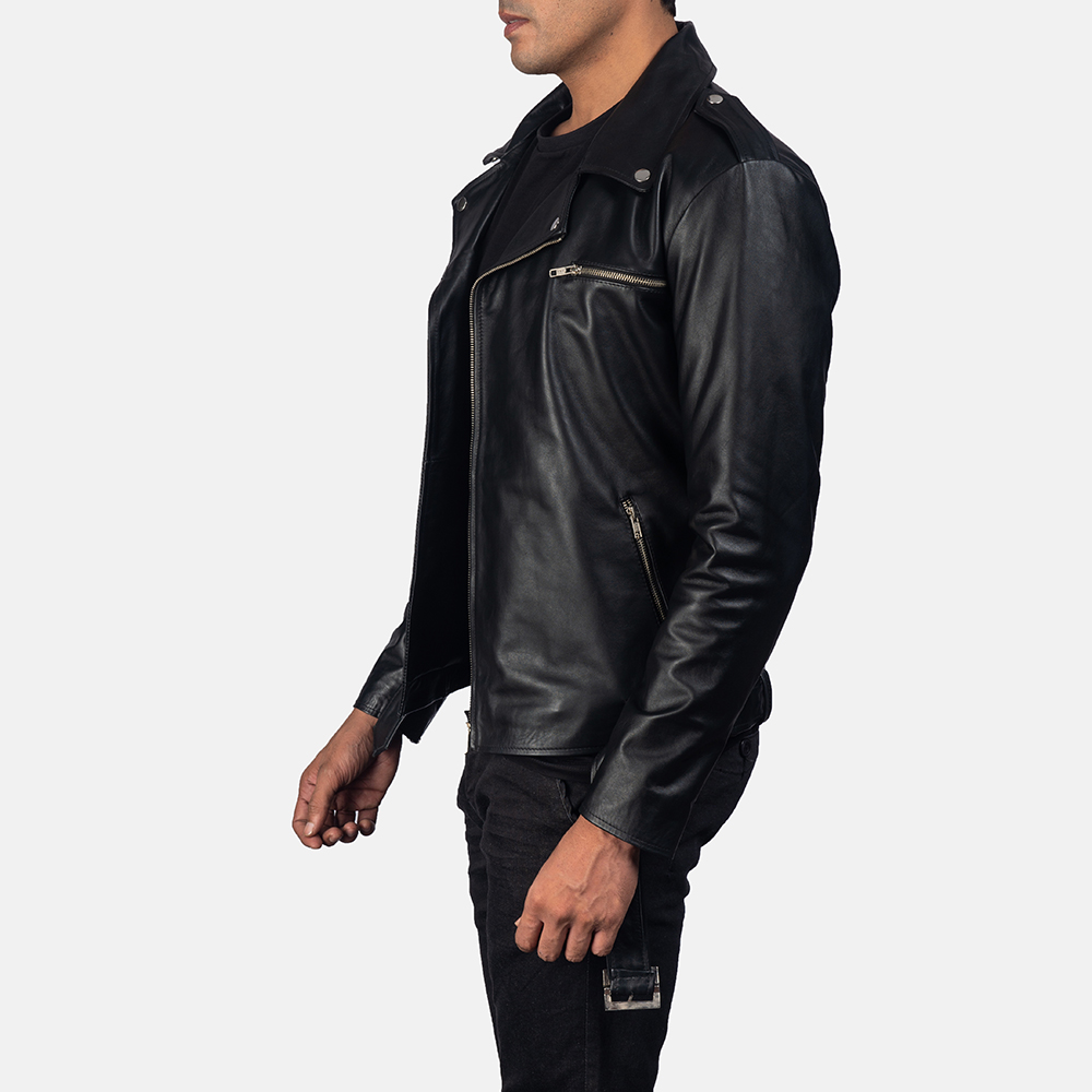 Noah Black Leather Biker Jacket - Maker of Jacket