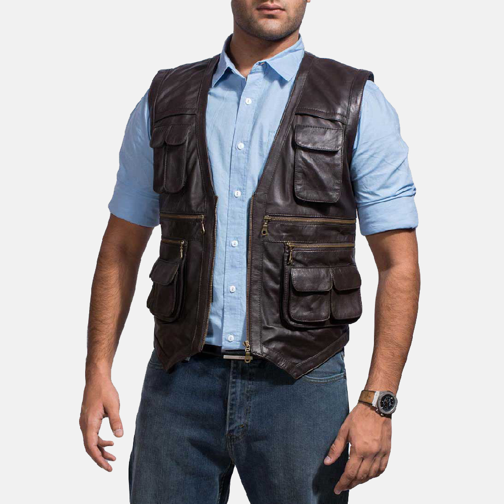 Leather on sale safari vest