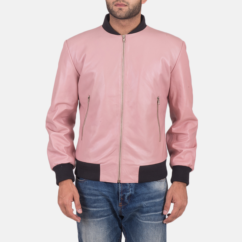 Shane Pink Leather Bomber Jacket - Maker of Jacket