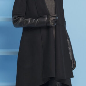 Black CAROLEE - Wool and Leather Swing Coat