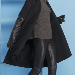 Black CAROLEE - Wool and Leather Swing Coat