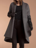 Gray Black CAROLEE - Wool and Leather Swing Coat