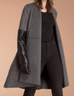 Gray Black CAROLEE - Wool and Leather Swing Coat