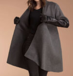 Gray Black CAROLEE - Wool and Leather Swing Coat