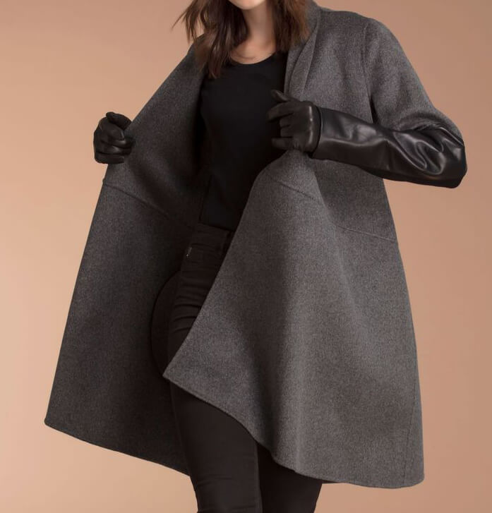 Gray Black CAROLEE - Wool and Leather Swing Coat - Maker of Jacket