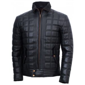 Men Black Trim Quilted Leather Jacket-Sommerso