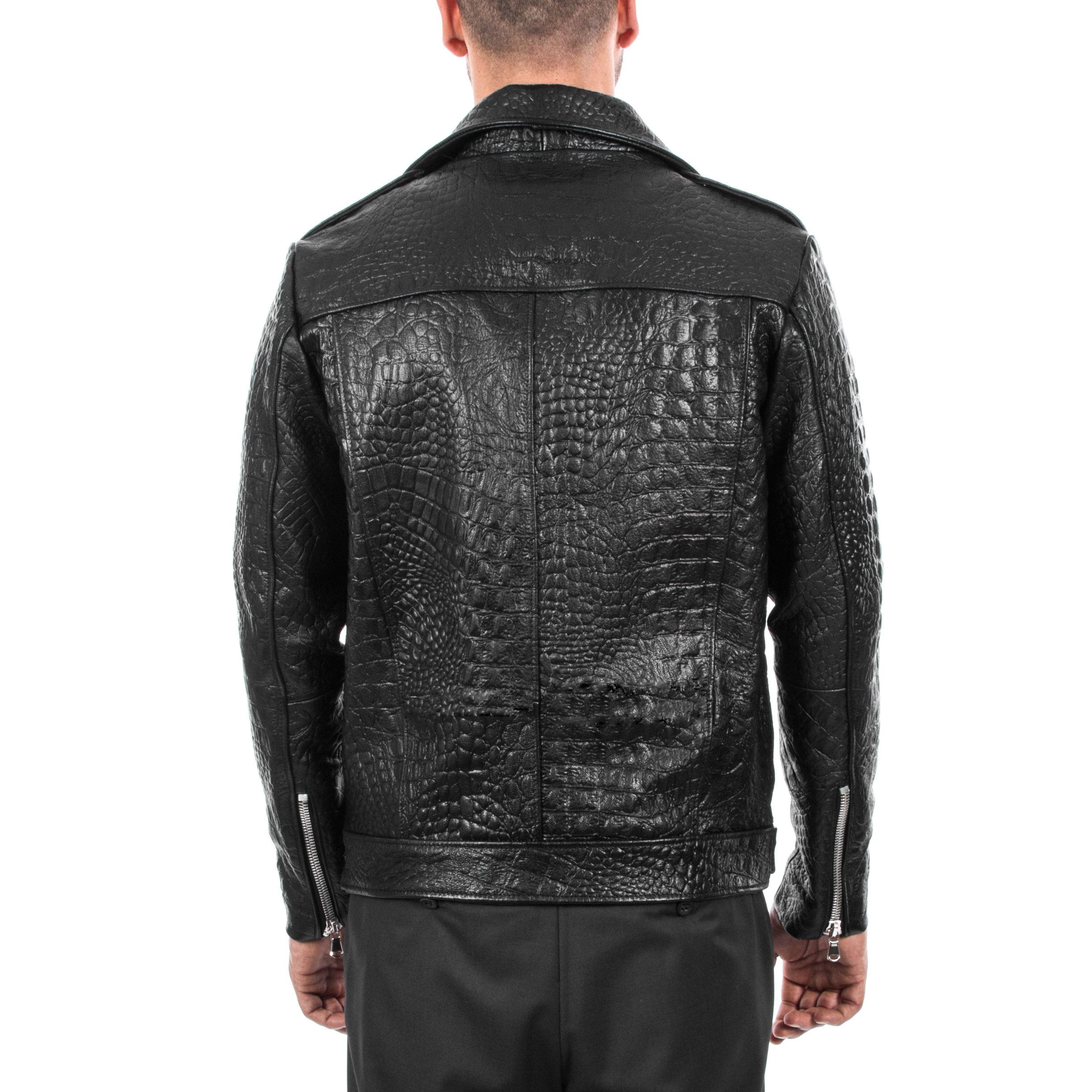 Crocodile Leather Jacket For Him With Shearling Collar