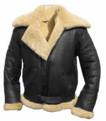 Black Belted Buckle Leather Jacket with Fur Collar