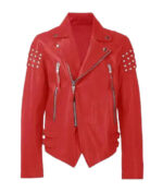 Men's-Handmade-Silver-Studded-Biker-Style-Red-Leather-Jacket