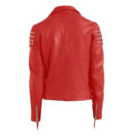 Men's-Handmade-Silver-Studded-Biker-Style-Red-Leather-Jacket