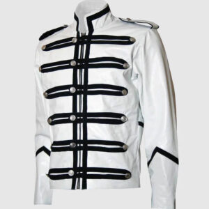 Military Style White And Black Leather Jacket