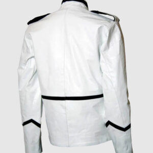 Military Style White And Black Leather Jacket