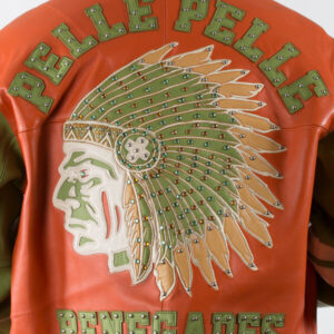 Orange Green Leather Jacket with Multiple Studs Pelle Pelle Renegades