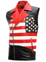 USA Flag Leather Motorcycle Vest for Men