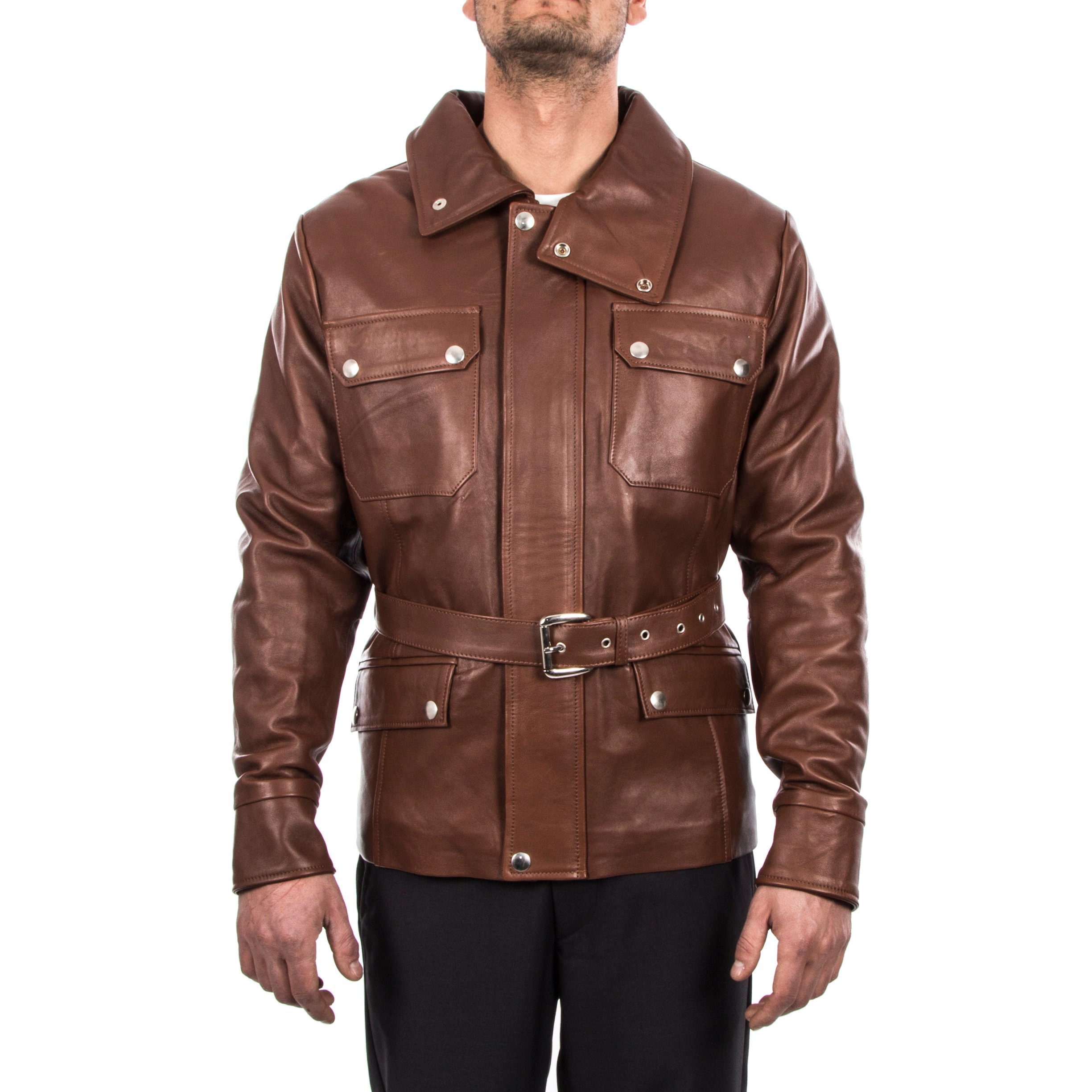 Jacket Makers Men's Belted Motorcycle Leather Jacket