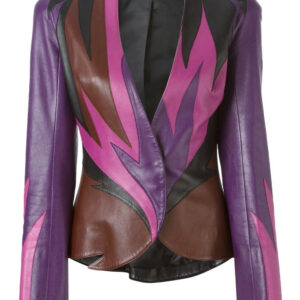 Color Block Vintage Flame Leather Jacket