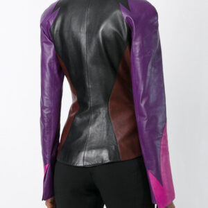 Color Block Vintage Flame Leather Jacket