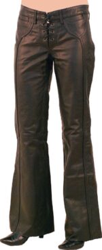 Bell Bottom Lace Up Leather Pants for Women