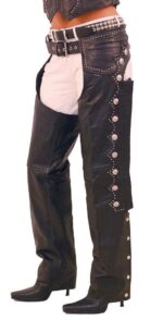 Black Scallop Trim Western Leather Chaps