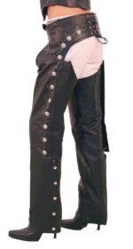 Black Scallop Trim Western Leather Chaps