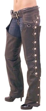 Black Scallop Trim Western Leather Chaps