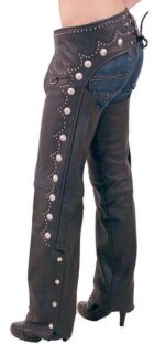 Black Scallop Trim Western Leather Chaps