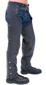 Motorcycle chaps featuring zip-out linings for enhanced flexibility and style