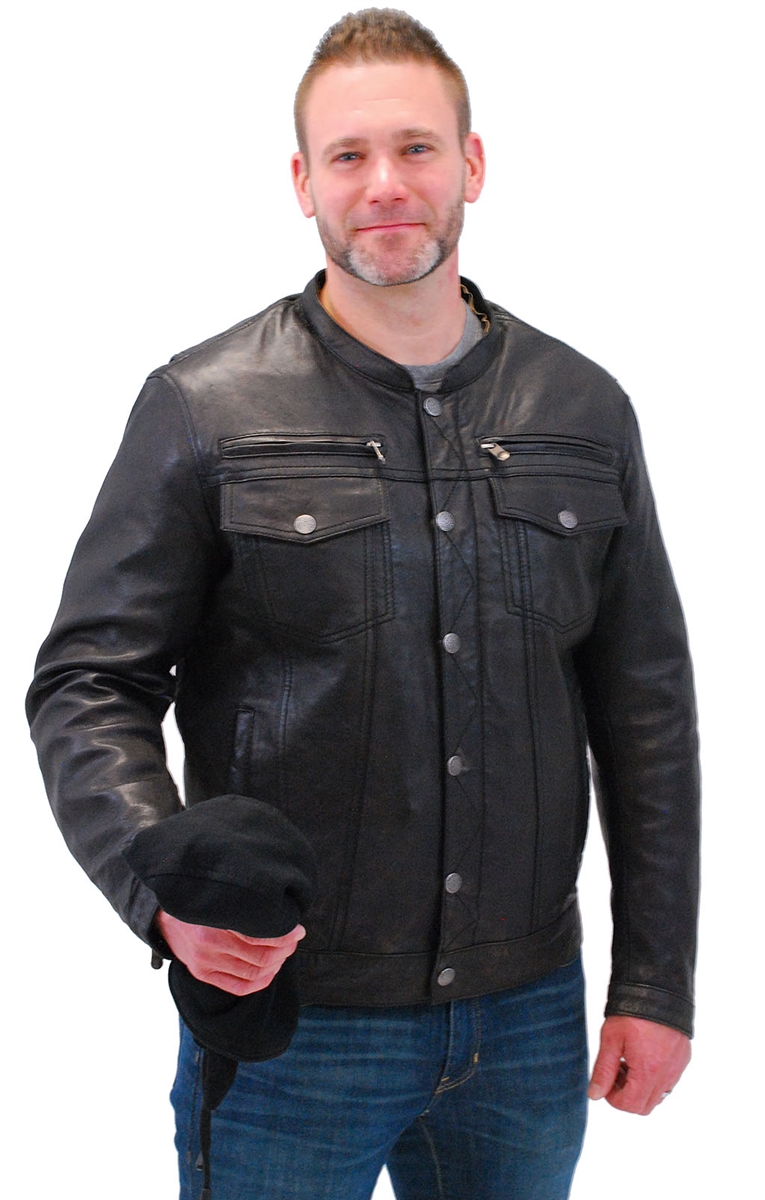 Mens Hooded Leather Denim Jacket