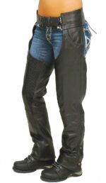 Premium Buffalo Leather Chaps Pant Pockets Stretch Thigh