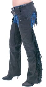 Rear Fringed Western Chaps Elastic Thigh Left