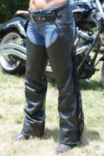 Rear Fringed Western Chaps Elastic Thigh Front