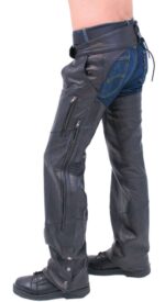 Vented Black leather chaps with pockets backside
