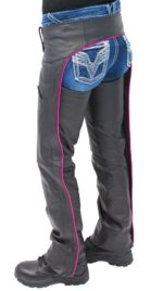 Women's Low Rise Pink Trim Premium Pocket Leather Chaps Back