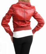 Fitted Zip-Up Red Leather Casual Bomber Jacket
