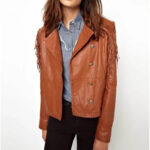 Women's Vintage Fringed Brown Leather Jacket