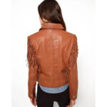 Women's Vintage Fringed Brown Leather Jacket