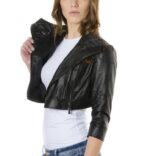 Short Black Lamb Leather Biker Jacket