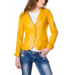 Blazer Yellow Leather Two Buttons Jacket Smooth Effect