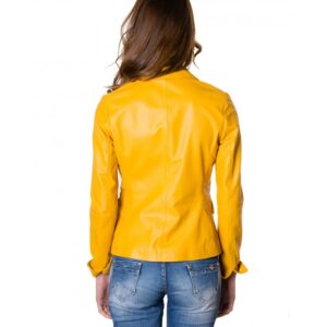 Blazer Yellow Leather Two Buttons Jacket Smooth Effect