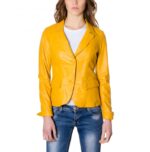 Blazer Yellow Leather Two Buttons Jacket Smooth Effect