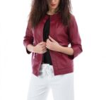 EMMA Red Color Nappa Lamb Leather Jacket Smooth Effect